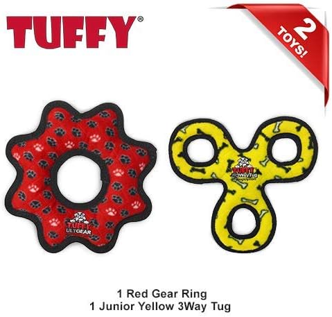 TUFFY® 2 Pack Bone and Gear Ring Small Ultra Durable Plush Dog Toys