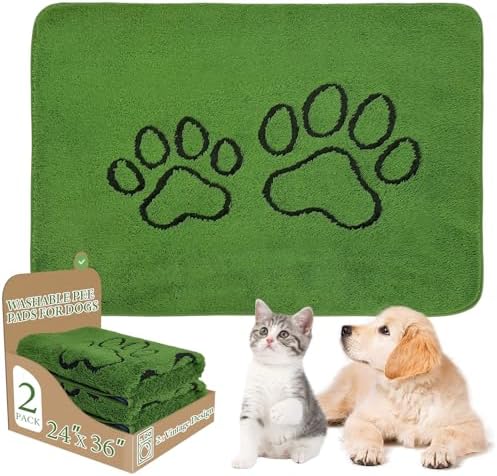 Homimp Washable Pee Pads for Dogs, 2 Pack Super Absorbent Waterproof and Leak-Proof Reusable Dog Pee Pads, Upgrade Non-Slip Puppy Potty Training Pads for Home or Travel Quick Dry, Green 24"×36"