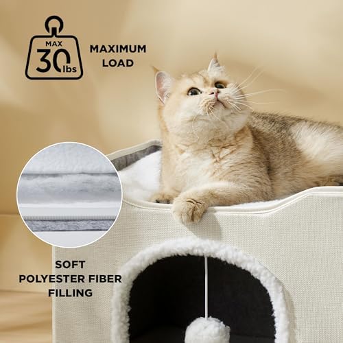 Bedsure Cat House Bed for Indoor Cats with Fluffy Ball and Scratch Pad