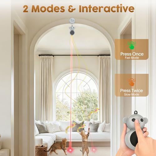 Interactive Cat Toys for Indoor Cats: 2-in-1 Laser Pointer Cat Toy with Automatic Flying Bird & Mouse Wand, Adjustable Speed USB Rechargeable Doorway Hanging Toy for Bored Kittens and Adult Cats