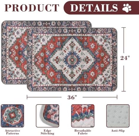 Washable Pee Pads for Dogs, 2 Pack Reusable Puppy Pads Absorbent Training Pads for Dogs Waterproof Dog Mat Non-Slip Whelping Pet Mat (Red/Rhombus, 36“×24”-2Pack)