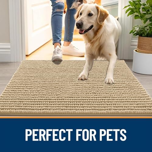 OLANLY Dog Door Mat for Muddy Paws 70x24, Extra Absorbent Chenille Mud Mat