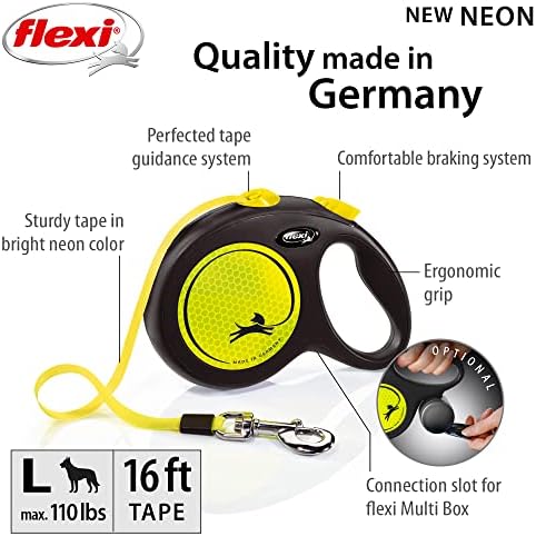 FLEXI® Neon Tape Retractable Dog Leash, Large, 16 ft - Neon Yellow/Black