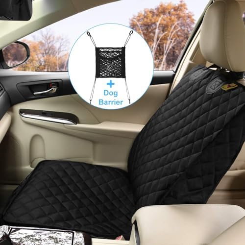 Bark Lover Deluxe Dog Seat Cover for Front Seat-More Durable Spill-Resistant Front Seat Protector, High Heat Resistant and Nonslip Front Seat Cover for Dogs Kids, Universal Size (Black, 2 Pack)