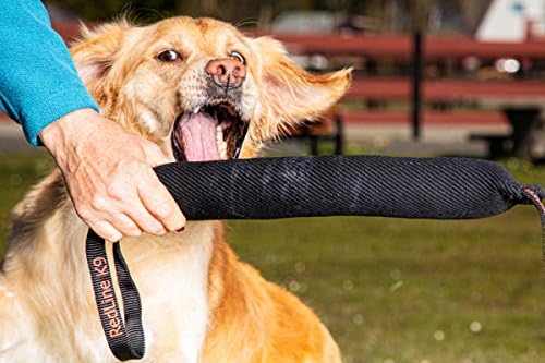 REDLINE K-9 Dog Bite Tug Toy 3" X 16" 2 Handle Bite Suit French Linen (Black)
