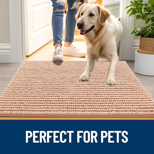 OLANLY Dog Door Mat for Muddy Paws 30x20, Extra Absorbent Chenille Mud Mat