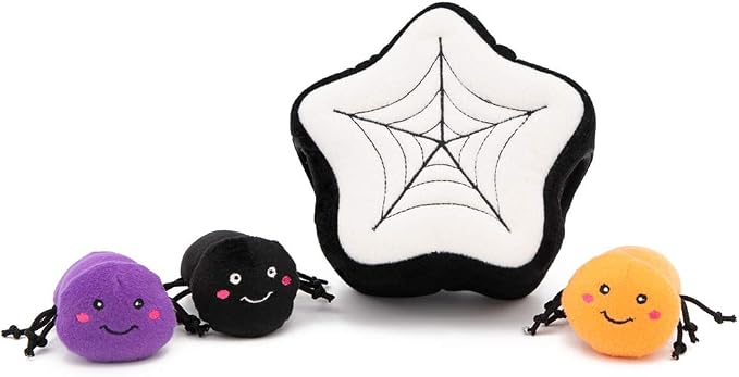 ZippyPaws Halloween Burrow Interactive Dog Toys - Hide and Seek Dog Toys and Puppy Toys, Colorful Squeaky Dog Toys, and Plush Dog Puzzles, Spider Web