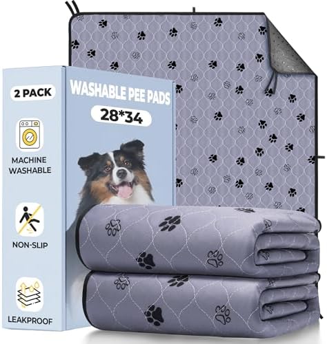 Fostanfly Washable Pee Pads for Dogs, Leak-Proof, 28''x34''-2 Pack, Gray