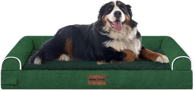 NANUYA Orthopedic Dog Bed for Jumbo Dogs, 53 x 42 Inch, Emerald | Egg crate foam for joint support, 3-sided bolster pet sofa, waterproof lining, washable cover, and non-skid base
