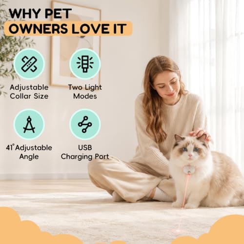 2-Pack Automatic Laser Cat Collar Toys, Upgraded with Flash and Endless Play Modes, Fits 8–12-inch Cat Collars, 41° Adjustable Angle, 1-Hour Charge for 12 Hours of Play, Cat Gift.