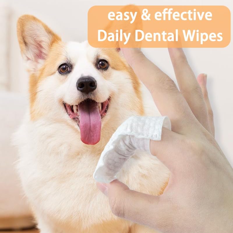 Dog & Cat Teeth Cleaning Wipes, Dental Finger Wipes for Cats & Dogs, Dog Tooth Brushing Kit for Pets, Effective Teeth Cleane - 50 Count