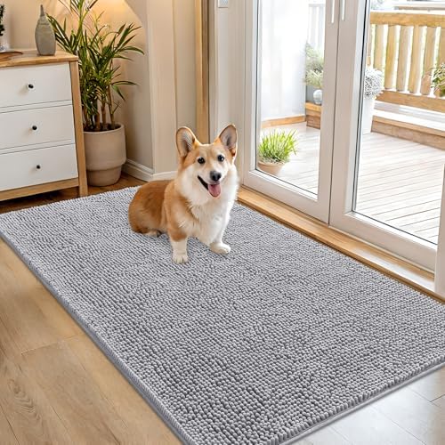 OLANLY Dog Door Mat for Muddy Paws 54x32, Super Absorbent Chenille Mud Mat
