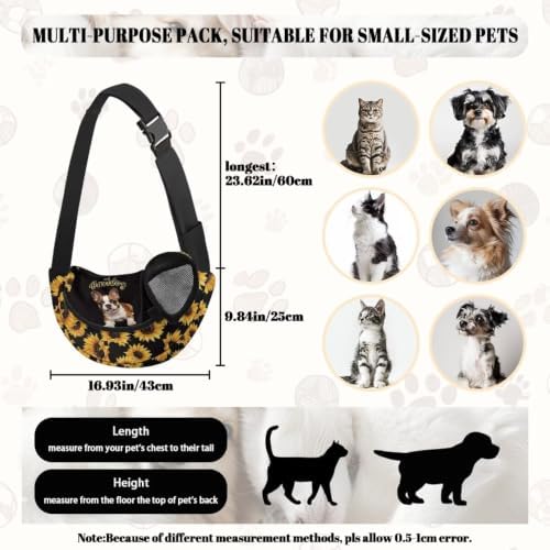 COEQINE Small Dog Carrier Sling Bag for Pets Portable Sunflower Cute Pug