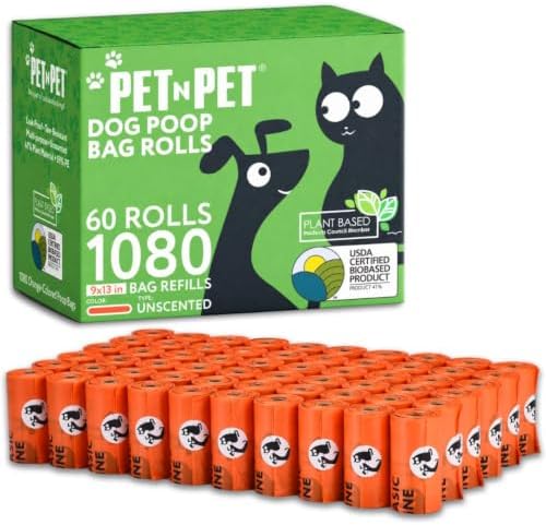 Pet N Pet Poop Bags for Dogs, 1080 Count, Plant Based, Unscented, Orange