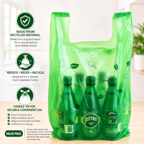 T-shirt Green Plastic Bag (600 ct.) Small Can Liners Doggy Poop Bags Compatible with Arm & Hammer Swivel Bin & Rake pooper scooper Thank You Grocery Shooping Size Multipurpose Bags