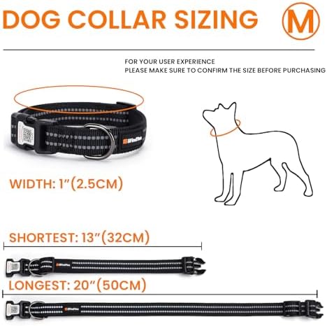 Personalized Dog Collar with QR Code Dog Tag, Black M