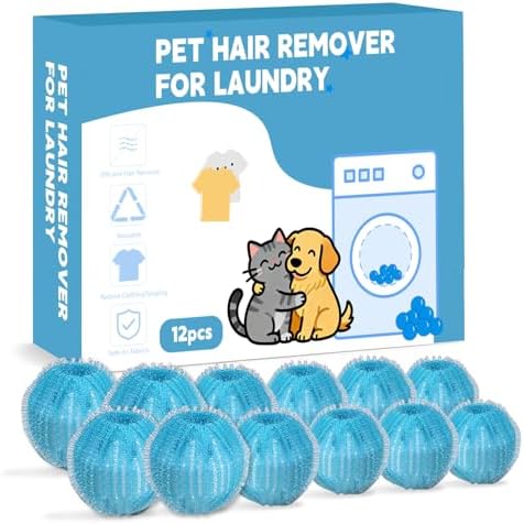 Pet Hair Remover for Laundry, pet Hair Remover for Washer and pet Hair Remover for Dryer, Dryer Balls pet Hair, Reusable Dog & Cat Hair Catcher for Clothes, Bedding & Blankets, Pick of 12
