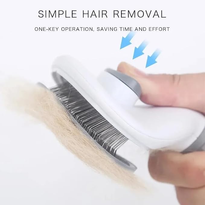Cat Grooming Brush, Self Cleaning Slicker Brushes for Dogs Cats Pet Grooming Brush Tool Gently Removes Loose Undercoat, Mats Tangled Hair Slicker Brush for Pet Massage-Self Cleaning Upgraded (Grey)