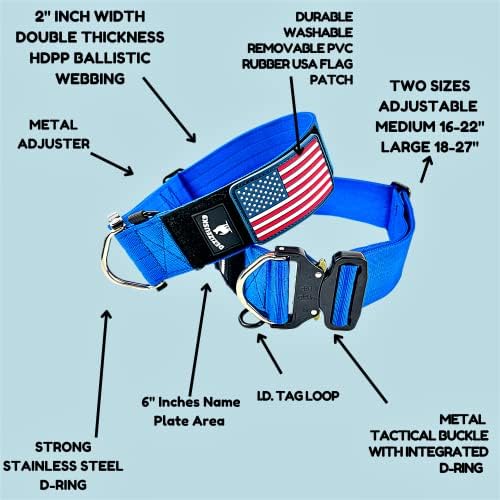 2" Wide Tactical Dog Collar Quick Release Metal Buckle D-Ring M-L-XL Dogs