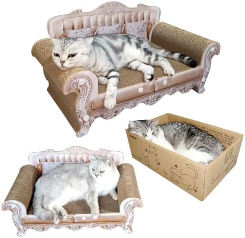 miwoowim Royal Cat Scratcher Sofa & Box, Durable Cardboard Furniture Guard