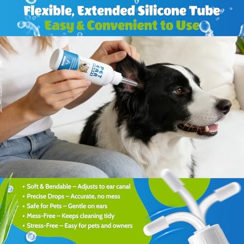 Dog Ear Cleaner with 50 Dry Finger Wipes – Plant-Based Gentle Ear Solution for Dogs & Cats, Helps Remove Wax & Odor, Comfortable Cleaning for Sensitive Ears, 4.06 fl oz