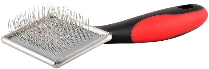 Jeffers Pet Non Slip Slicker Grooming Brush – Soft Flexible Pins, Red & Black Handle. Detangling Grooming Tool for Dogs & Cats w/Short, Long, Thick & Curly Coats, Easy Storage, Travel Size - Small