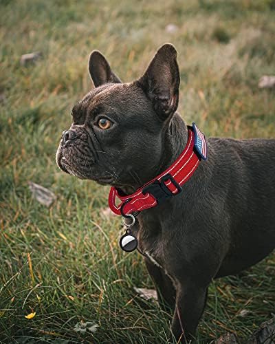 AUBELL Reflective Tactical Dog Collar,Military Collar with Handle,Red M