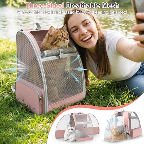 Cat Backpack Carrier for Travel: Expandable Mesh Design, Up to 15 Lbs, Pink