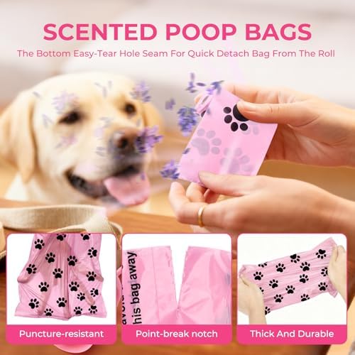 Dyforce 600 Count Dog Poop Bags Rolls with Dispenser Pink