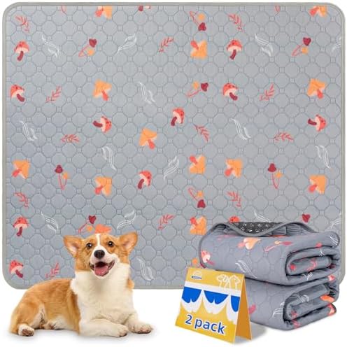 Washable Pee Pads for Dogs, 2-Pack Reusable Dog Pads Large Non-Slip Dog Pee Pads, Waterproof & Absorbent Pet Training Pads for Puppy Playpen, Crate, Whelping Box, Potty Training, Light Grey, 42"x 42"