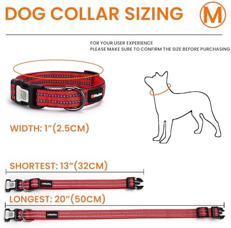 Personalized Dog Collar with QR Code Dog Tag, Red M