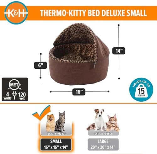 K&H Heated Cat Bed, Thermo-Kitty Bed Deluxe, Indoor, Safety Listed, 16in