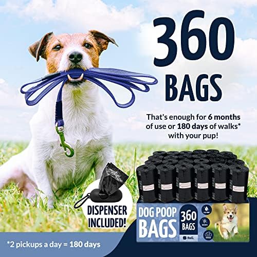 Reli. Dog Poop Bags w/Holder (360 Pack - 24 Rolls) | Leash Clip Dispenser