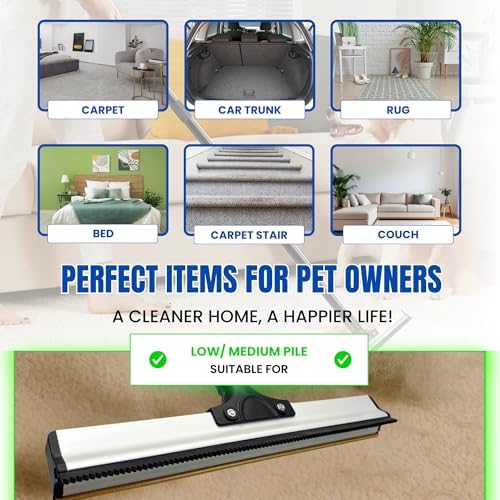 Carpet Rake for Pet Hair Removal & Fluffing Matted Carpet