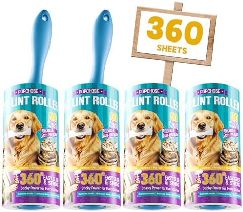 POPCHOSE Lint Roller for Pet Hair Extra Sticky, 360 Sheets with 2 Handles
