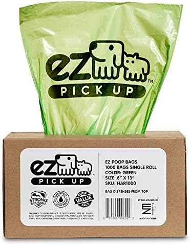 1000 Pet Waste Disposal Dog Poop Bags, EZ Pickup Bags Green (Single roll, not on Small Rolls)