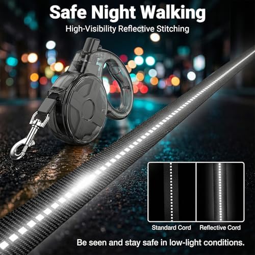 Retractable Dog Leash for Small Dogs, 13ft Reflective Retractable Leash with 360° Tangle-Free Design, Heavy Duty Nylon Tape Lead for Small to Medium Pets up to 50 lbs One-Handed Brake & Lock