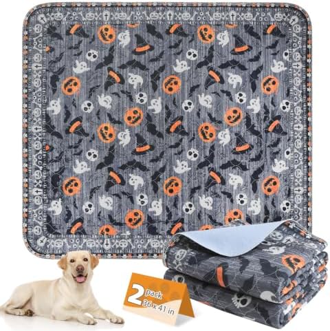 KOOLTAIL Washable Pee Pads for Dogs, 2 Pack Halloween Pet Mats, Super Absorbent Reusable Puppy Training Pads Waterproof,Nonslip Leak-Proof Dog Pee Pad,Large Whelping Pads for Floor,Crate,Couch,36"*41"
