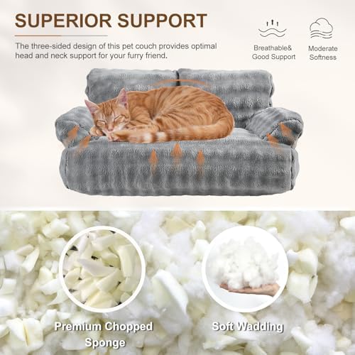 Cat Couch Bed, Cute Pet Sofa for Indoor Cats, 26"x15", Grey