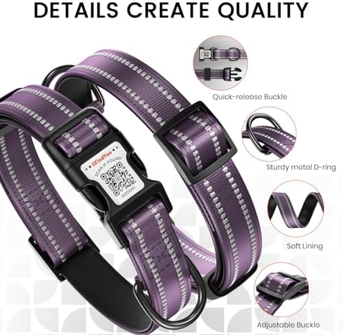 Personalized Dog Collar with QR Code Dog Tag, Purple 05 S