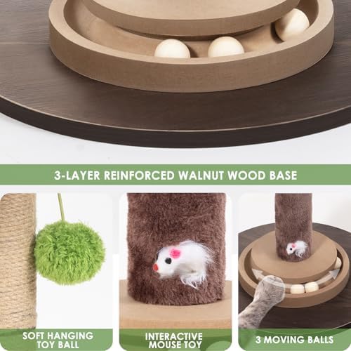 Cat Scratching Post, 35 Inch Tall Cat Scratcher Cat Tree Tower with Hanging Ball for Indoor Cats Adults,Fiddle Leaf Fig Sisal Rope Kitten Scratch with Interactive Mouse Cat Toy