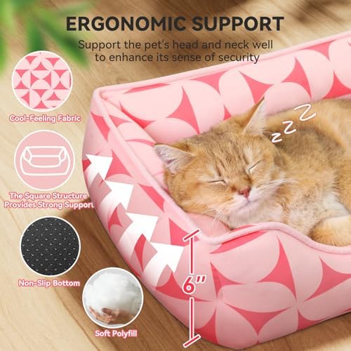 Zerbuger 20in Pink Pattern Rectangle Cat Dog Bed Machine Washable Sofa