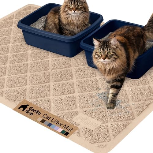 GORILLA GRIP Cat Litter Box Mat, Coiled Mesh Trapping Mats, 47x35 Beige