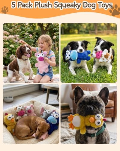 BoYoYo 5 Pack Plush Squeaky Dog Toys for Small Dog,Stuffed Animal Puppy Toy