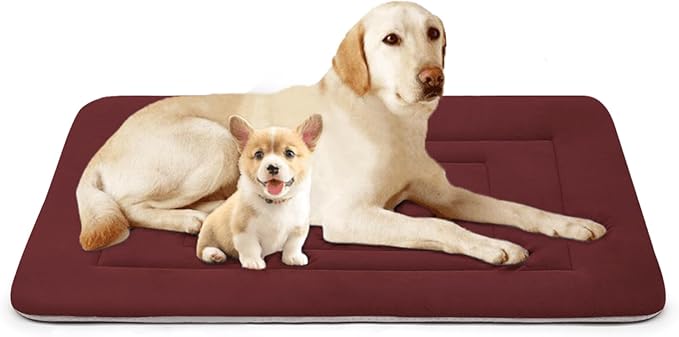 Dog Bed Soft Dog Crate Bed Pad Mat, 48 in Non Slip Bottom Washable Beds for Extra Large Dogs, Pet Bed Mattress Kennel Pad, Dark Red
