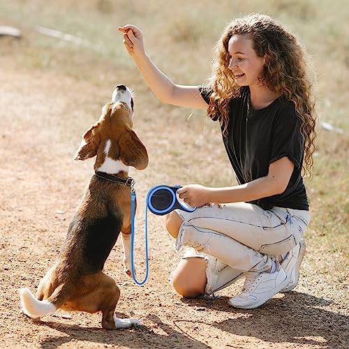 Segarty Dog Leash Retractable, 16ft Heavy Duty Walking Dog Leash for Medium Small Dogs up to 44lb, Anti-Slip Handle 360°Tangle-Free Nylon Tape, One-Handed One Button Lock and Release (Blue)
