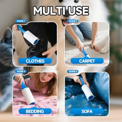 8 Pack 720 Sheets Lint Roller Refill Compatible with PetLovers, Extra Sticky Pet Hair Remover for Dogs & Cats, Pet Lint Roller Refill for Clothes, Furniture, Carpet, No Handle Included