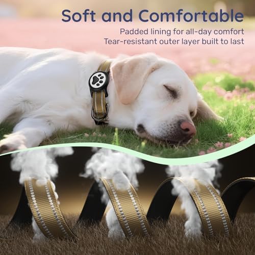 Premium Airtag Dog Collar，with IP68 Waterproof AirTag Holder,Brown,S