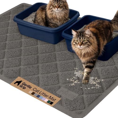 GORILLA GRIP Cat Litter Box Mat, Coiled Mesh Trapping Mats, 47x35 Charcoal
