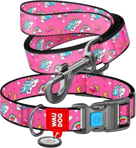 WAUDOG Adjustable Nylon Dog Collar for Large Small Medium Set with QR Tag